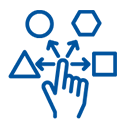 Icon of a hand with a few geometric shapes