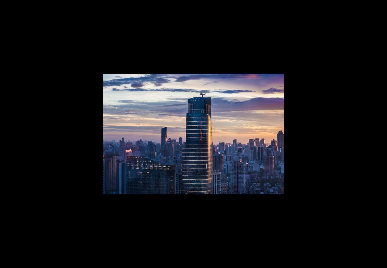 modern city skyline during evening